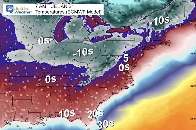 January 14 weather temperatures Polar Vortex Tue Jan 21 Eastern US