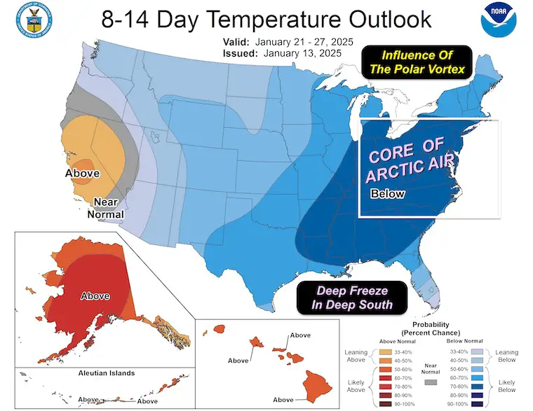 January 14 NOAA Temperature Outlook 