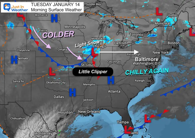 January 14 weather Tuesday morning