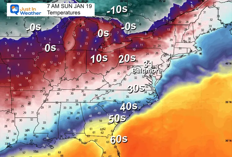 January 14 weather temperatures Sunday morning