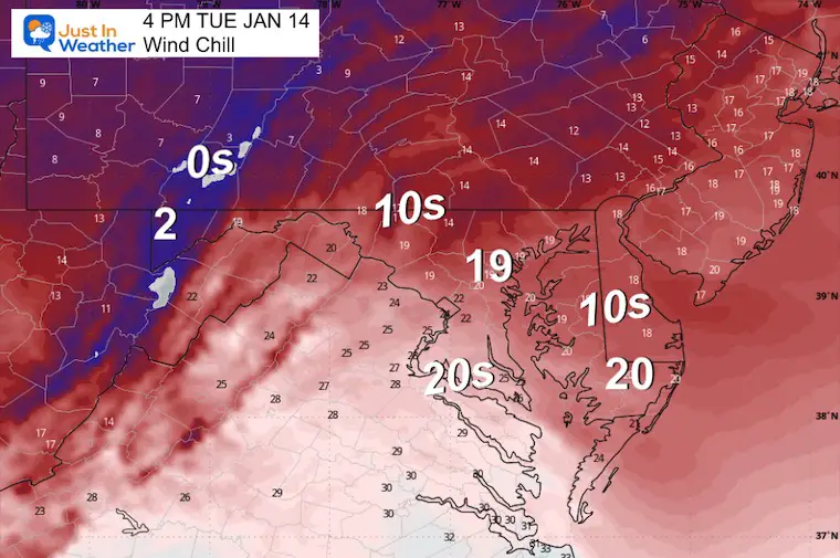 January 14 weather wind chill Tuesday afternoon