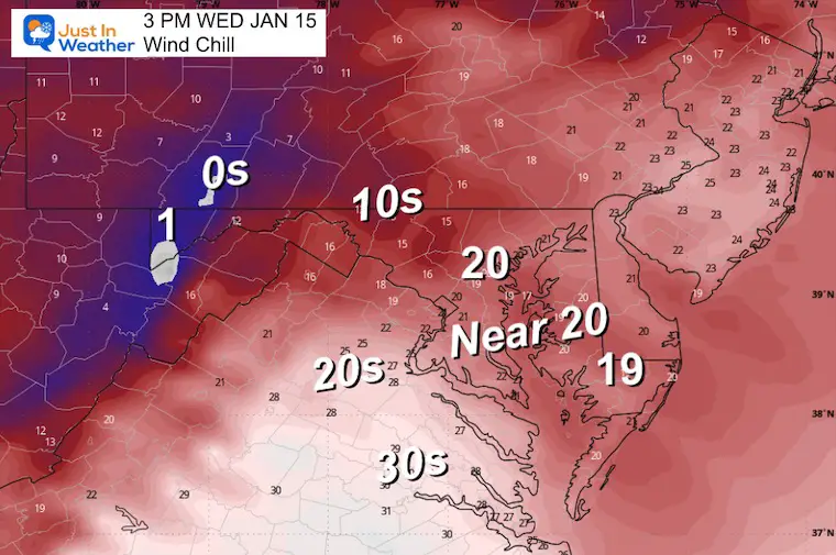 January 14 weather wind chill Wednesday afternoon