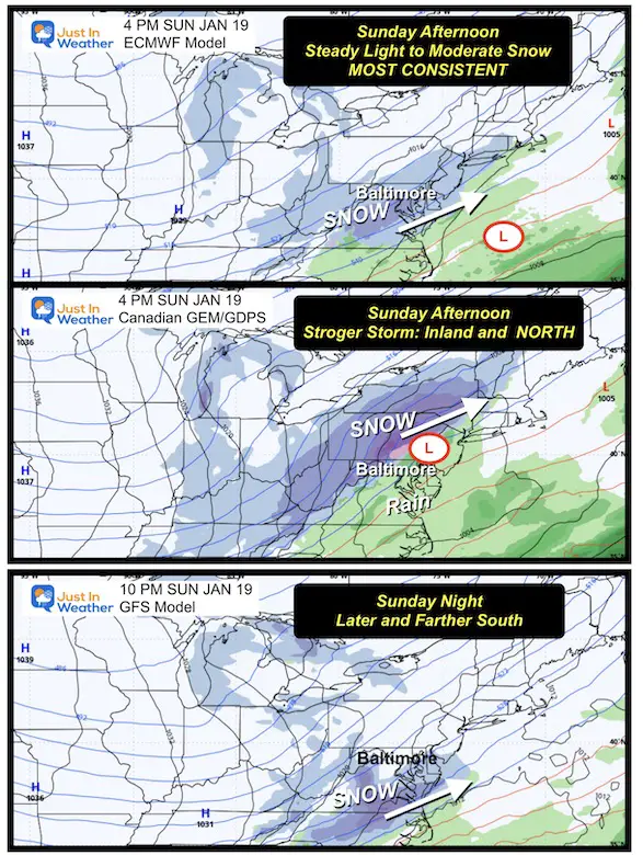 January 15 weather snow Sunday models