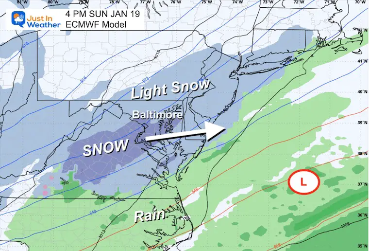 January 15 weather snow Sunday afternoon