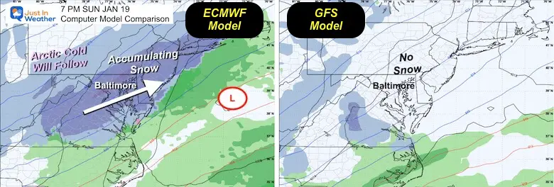 January 15 weather Sunday snow models