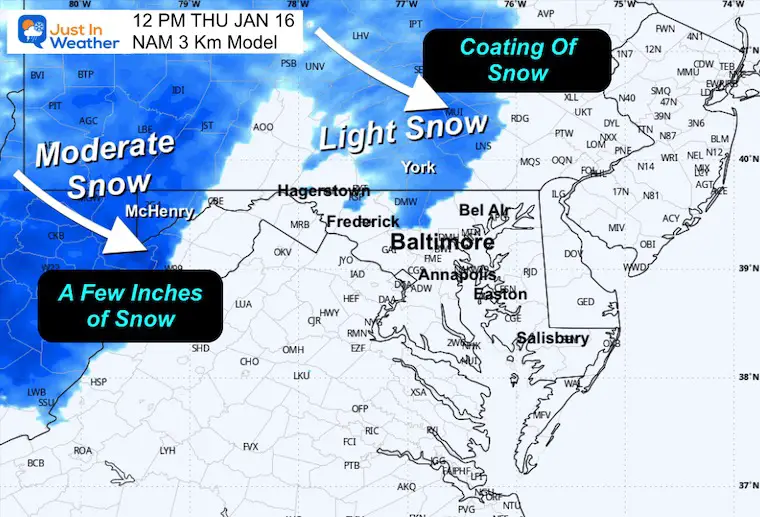 January 15 weather snow Thursday Noon