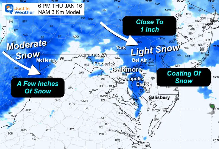 January 15 weather snow Thursday evening