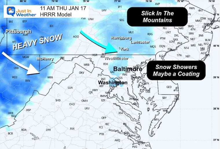 January 15 weather snow radar Thursday 11 AM