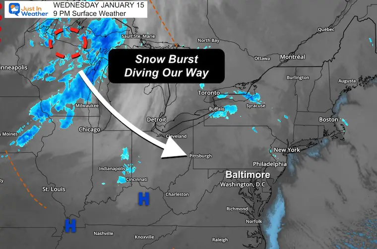 January 15 weather Wednesday night snow