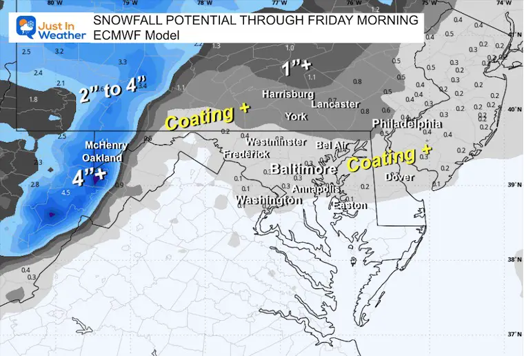 January 15 Snow Thursday ECMWF Model