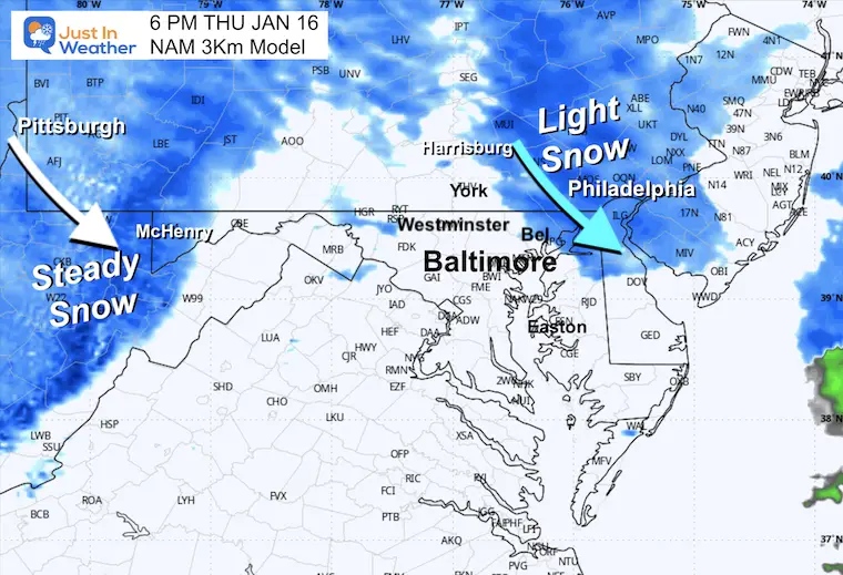 January 15 weather snow Thursday 6 PM