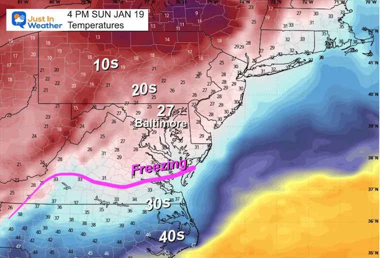 January 15 weather temperatures Sunday afternoon