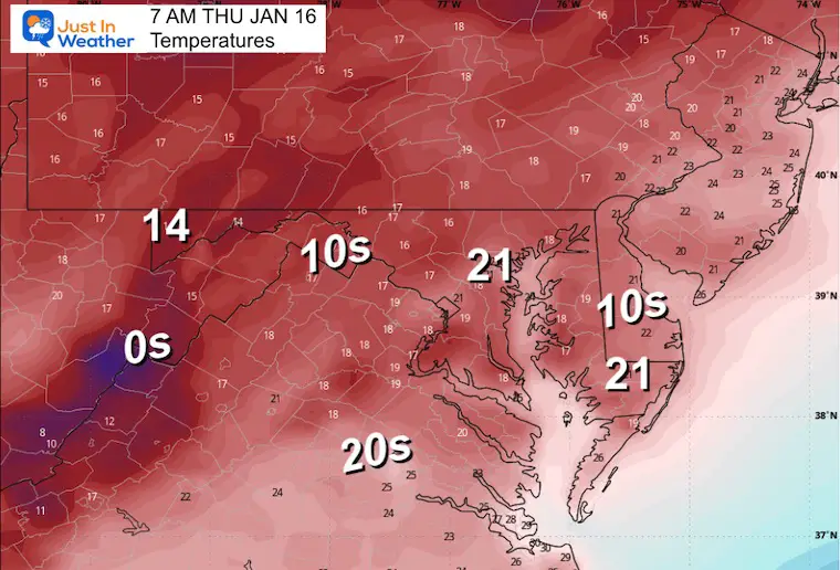 January 15 weather temperatures Thursday morning