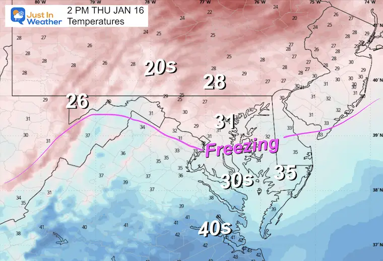 January 15 weather temperatures Thursday afternoon