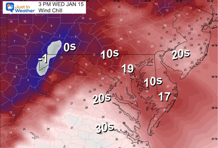 January 15 weather wind chill Wednesday afternoon