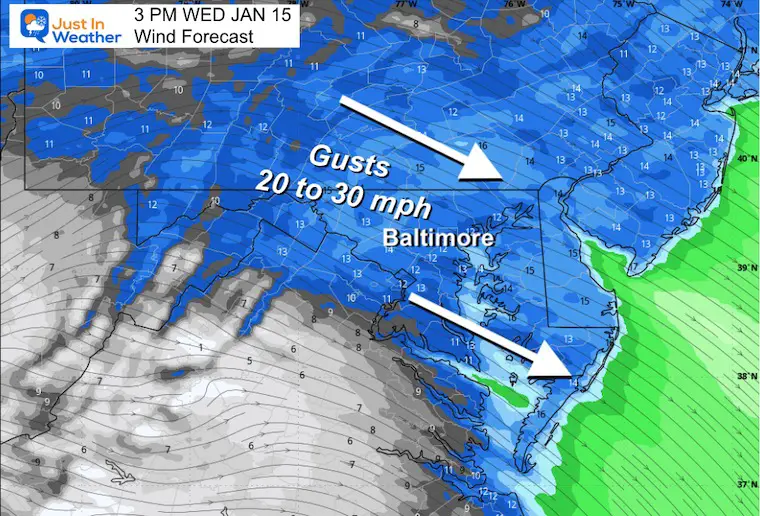 January 15 weather wind Wednesday afternoon