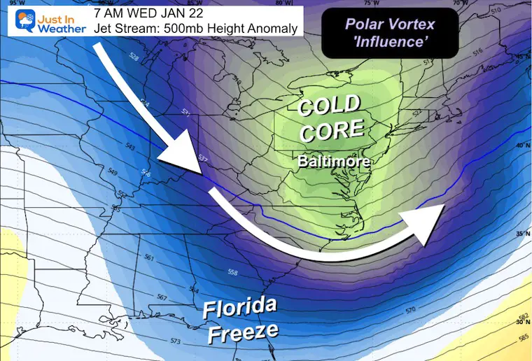 January 16 weather jet stream Polar Vortex Wednesday morning