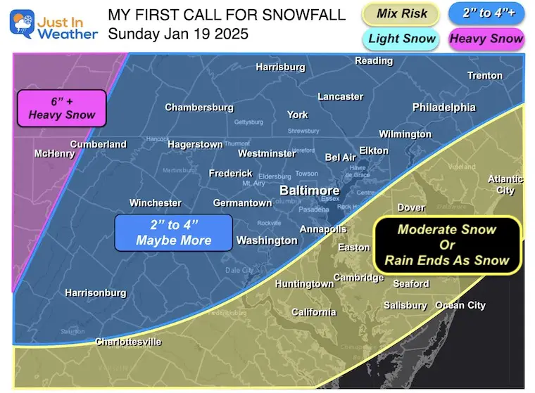 January 16 weather Sunday snow forecast My First Call