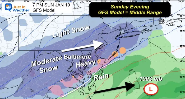 January 16 weather snow storm Sunday GFS