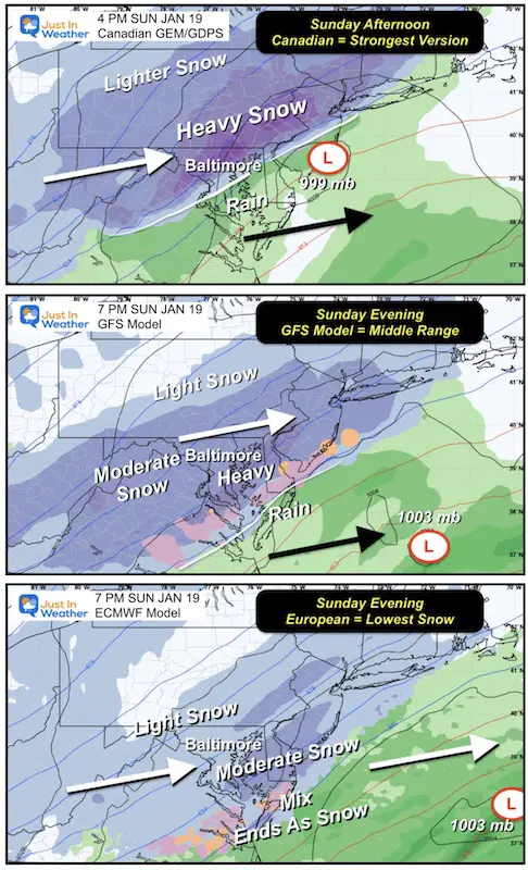 January 16 weather snow Sunday Models 3