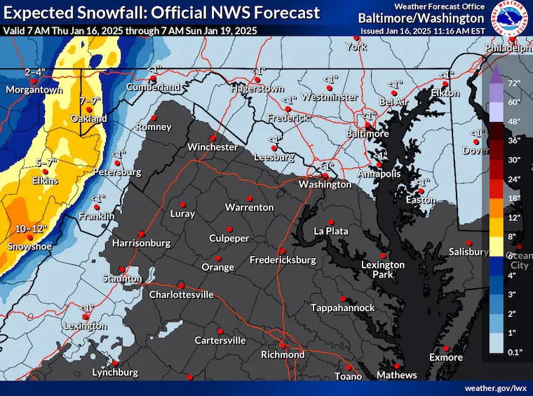 January 16 weather snow forecast NWS UPDATED