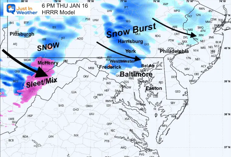 January 16 weather snow radar Thursday evening