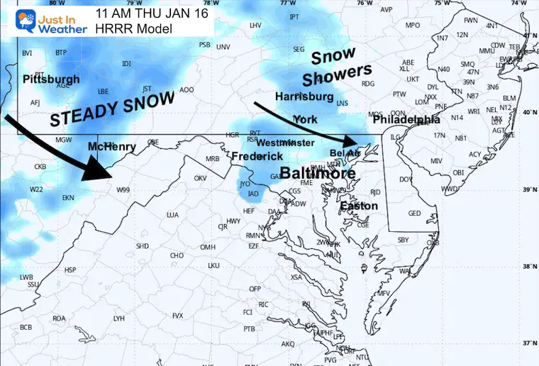 January 16 weather snow radar Thursday morning