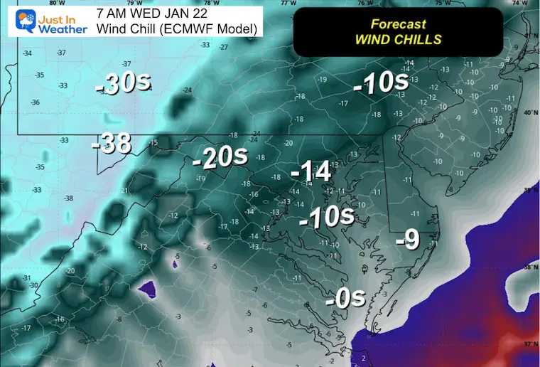 January 16 weather wind chill Wednesday morning