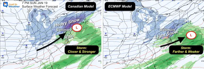 January 16 weather snow Sunday Evening