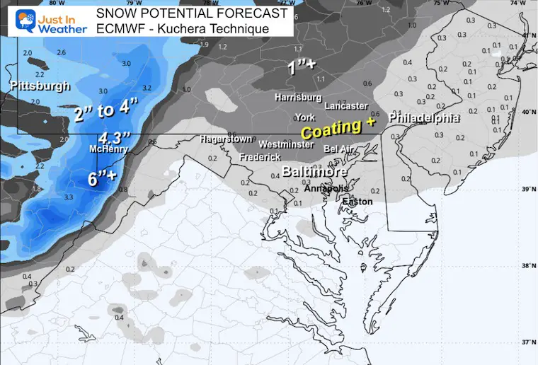 January 16 weather snow forecast ECMWF Model