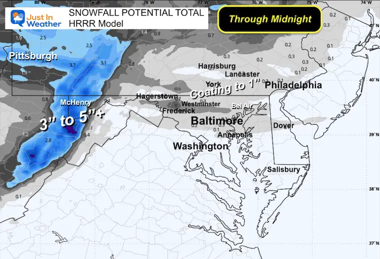 January 16 weather snow total HRRR Model