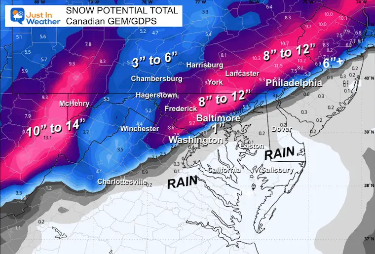 January 16 weather Sunday snow forecast Canadian