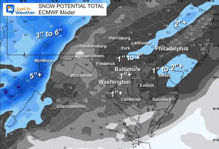 January 16 weather Sunday snow forecast ECMWF