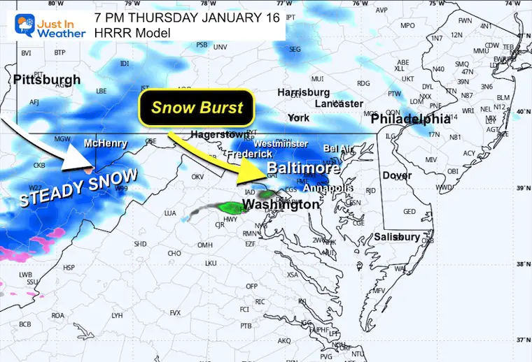 January 16 weather snow radar Thursday 7 PM