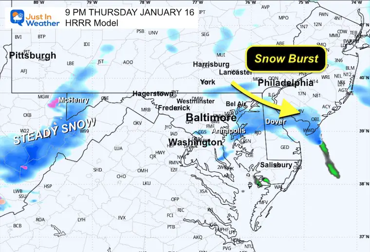 January 16 weather snow radar Thursday 9 PM