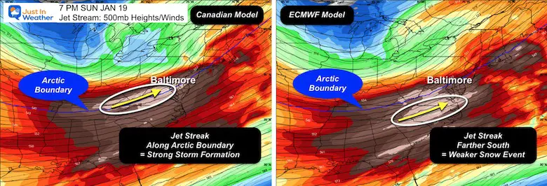 January 16 weather snow Sunday Jet Stream Wind