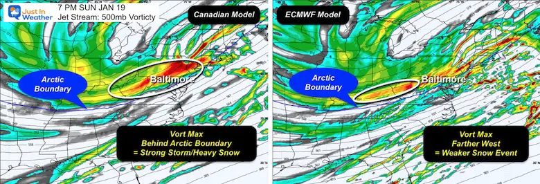 January 16 weather snow Sunday Jet Stream Vorticty