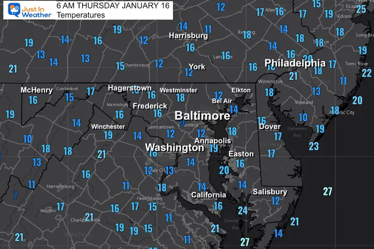 January 16 weather temperatures Thursday morning