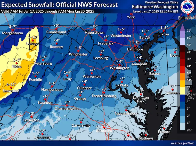 January 17 weather snow Sunday NWS Forecast