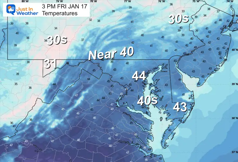 January 17 weather temperatures Friday afternoon