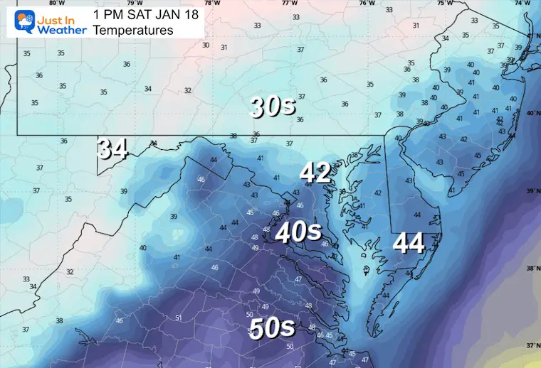 January 17 weather temperatures Saturday afternoon