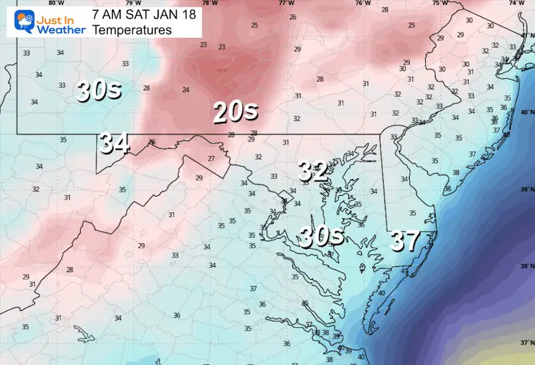 January 17 weather temperatures Saturday morning