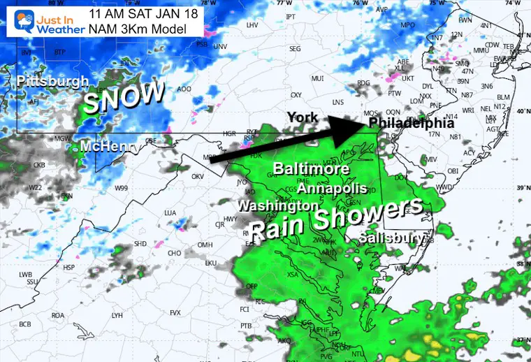 January 17 weather rain snow radar Saturday 11 AM