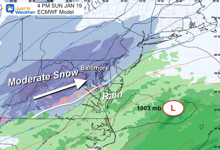 January 17 weather snow Sunday Evening ECMWF