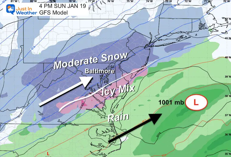 January 17 weather snow Sunday Evening GFS