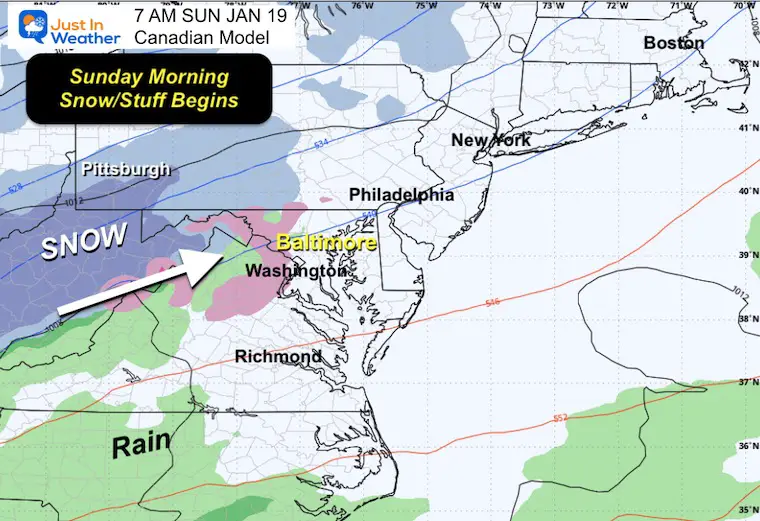 January 17 weather forecast snow forecast Sunday Canadian morning