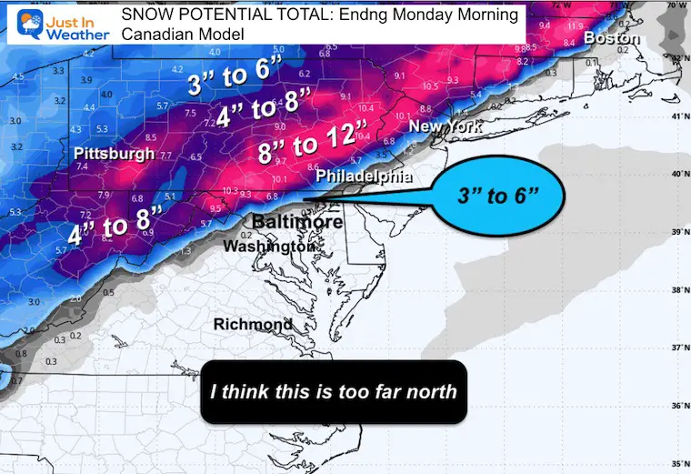 January 17 weather forecast snow forecast totals Sunday Canadian