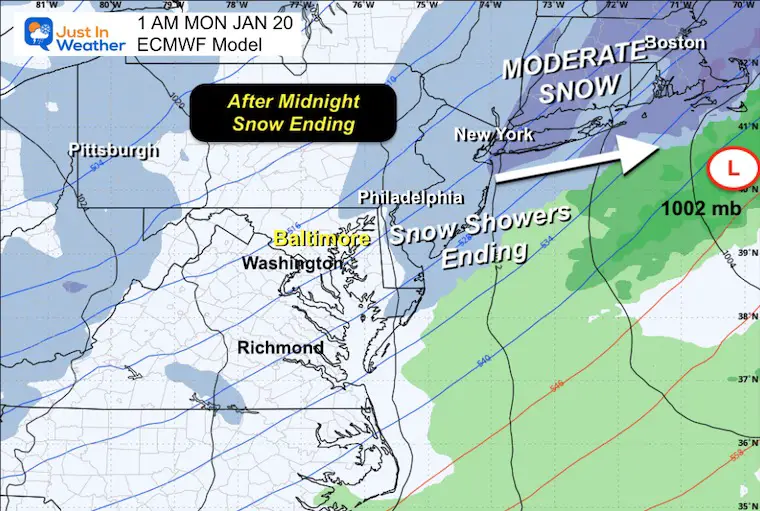 January 17 weather forecast snow forecast Sunday ECMWF overnight