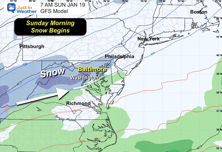 January 17 weather forecast snow forecast Sunday GFS morning