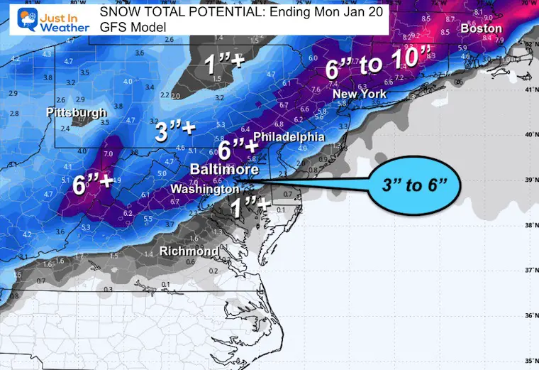 January 17 weather forecast snow forecast totals Sunday GFS